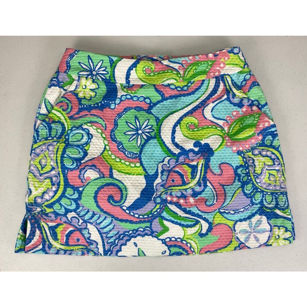 Women Lilly Pulitzer Marigold floral sea fish graphic cotton skirt skort, 4
